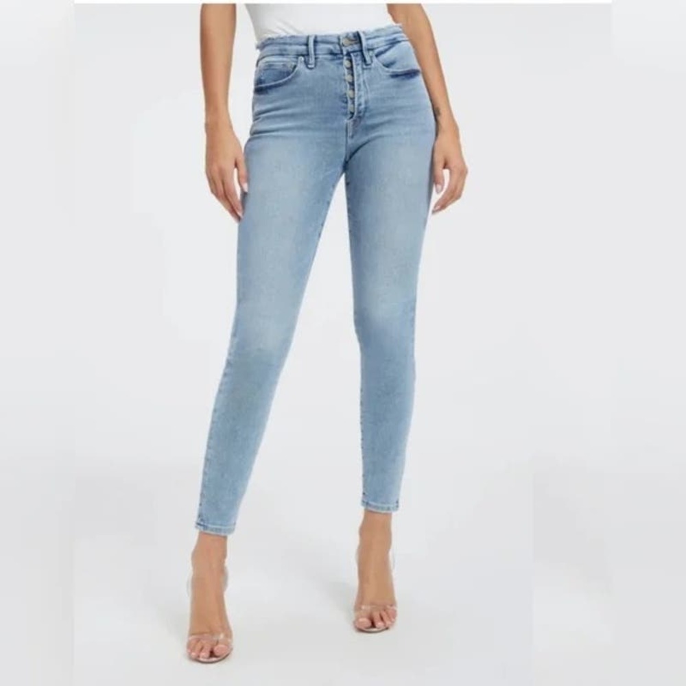 Good American Skinny Jeans Womens Size 0/25 Blue Light Wash Button Fly NWT